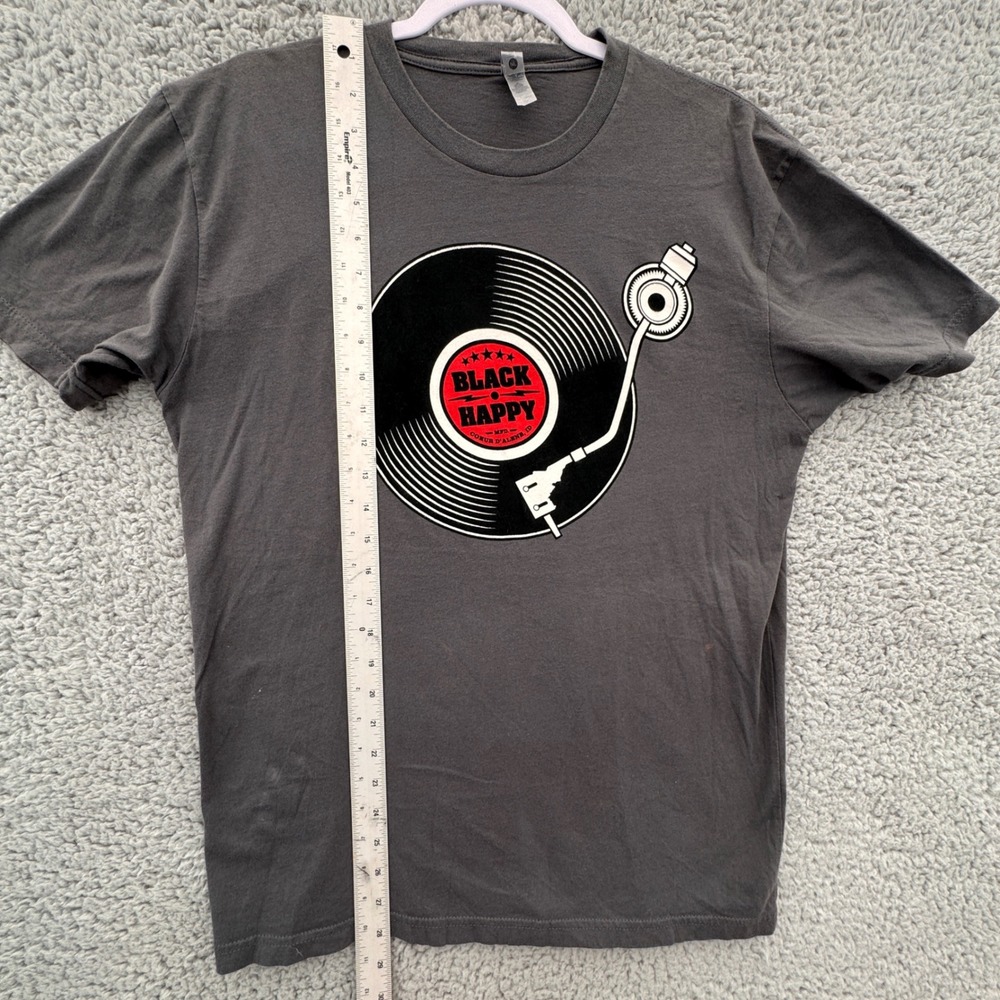 Next Level Black Happy Band T-Shirt Charcoal Gray‎ Record Graphic Mens Medium - Picture 5 of 9